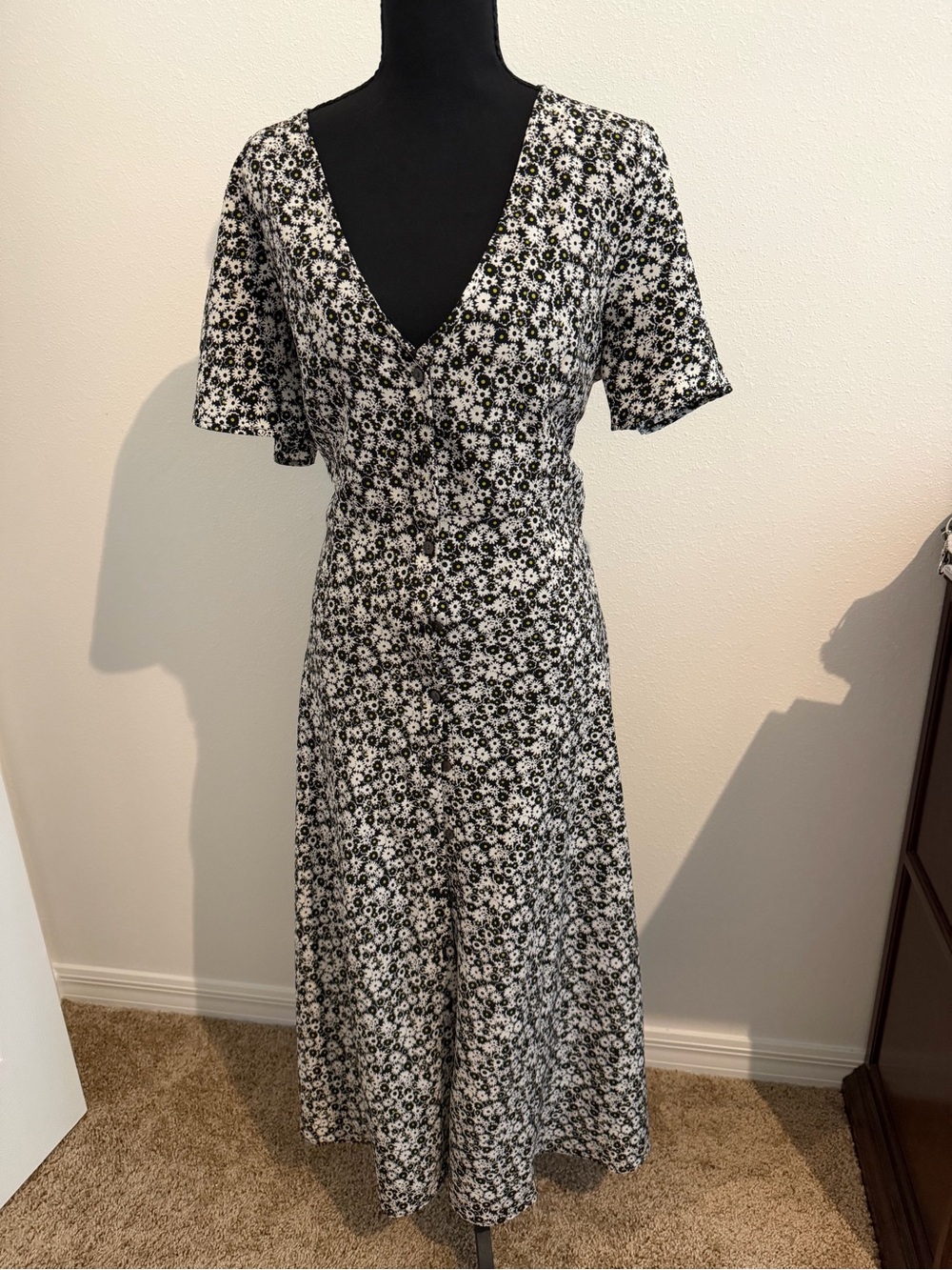 Levi's Black & White Floral Wrap-Style Midi Dress